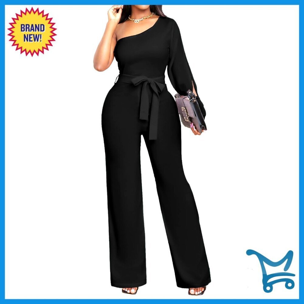 Elegant V-Neck Jumpsuit Long Straight Pants Off Shoulder Formal Party Wear